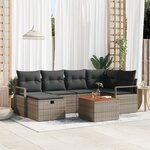 Set de Canapé de Jardin vidaXL 7 Pièces avec Coussins Gris Rattan Poly