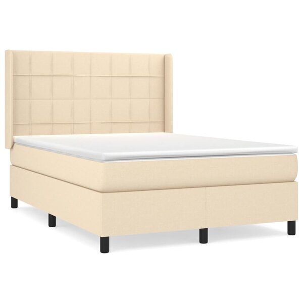 vidaXL Sommier à lattes de lit avec matelas Crème 140x200 cm Tissu