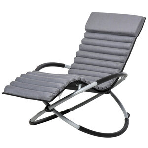 Chaise longue à bascule pliable rocking chair design contemporain avec matelas revêtement aspect daim métal textilène gris noir