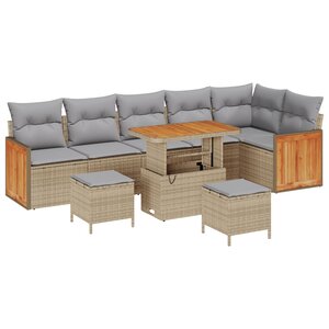 Set de canapé de jardin vidaXL 9 pièces avec coussins Beige Poly Rattan Acacia