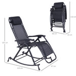 Fauteuil à bascule rocking chair pliable chaise longue zéro gravité 2 en 1 plateau porte gobelet tétière acier textilène noir