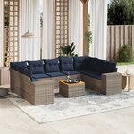 vidaXL Salon de jardin 10 Pièces avec coussins gris résine tressée