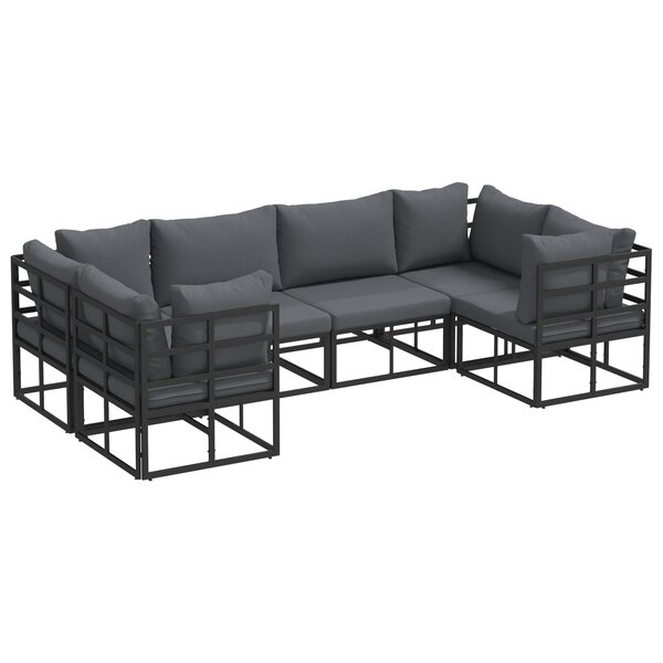 vidaXL Ensemble de canapé de jardin 6 Pièces Noir Aluminium