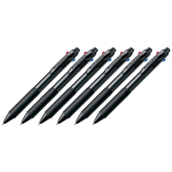 Stylo Bille Rétractable 4 couleurs VICUNA C4 Clip Noir x 6 PENTEL