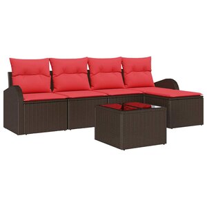 vidaXL Ensemble de Canapés 6 Pièces Marron et rouge polyrotin