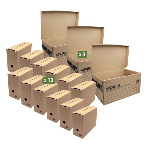 Pack and Move - Lot de 12 boites archives Taille XL - 54 x 36 x 28 cm - Caisse de stockage incluse