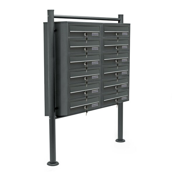 Bloc 12 boites aux lettres 2x6 compartiment superposé pied de support anthracite