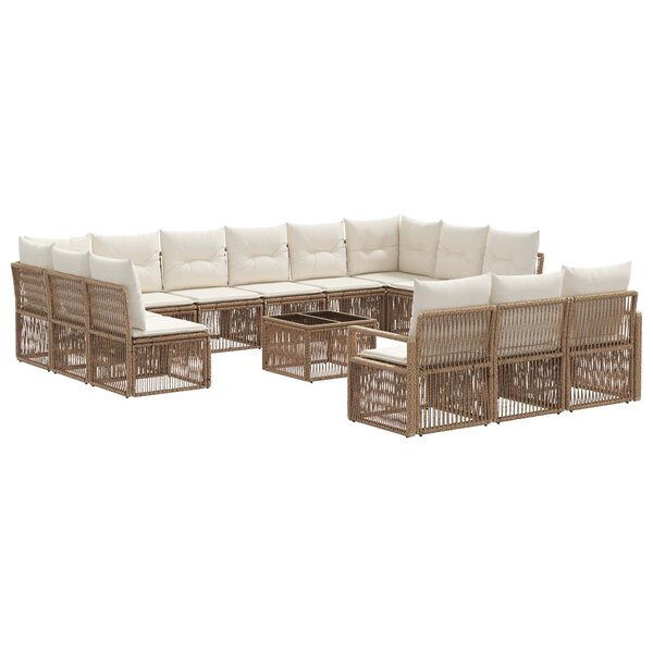 vidaXL Ensemble de canapé de jardin 14 Pièces Beige polyrotin