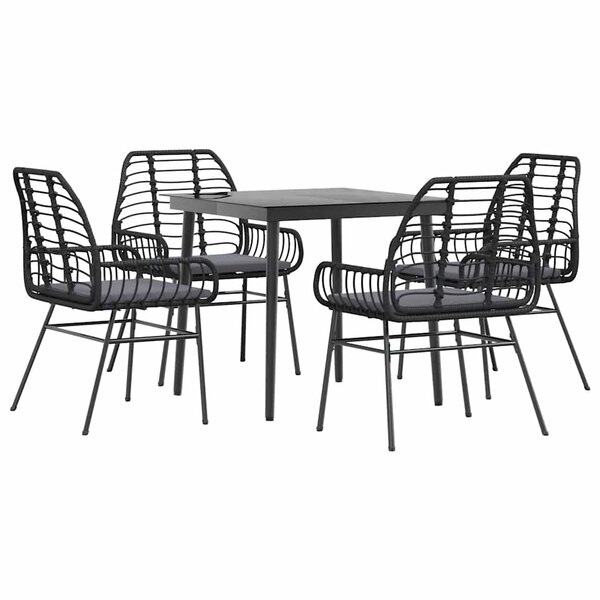 vidaXL Ensemble à manger de jardin et coussins 5 Pièces noir rotin verre