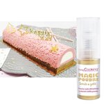 4 accessoires de noël dorés + poudre alimentaire irisée dorée