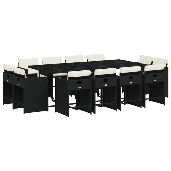 vidaXL Ensemble à manger de jardin 13 Pièces coussins noir résine tressée