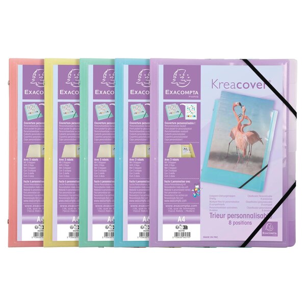 Trieur À 3 Rabats 8 Compartiments Polypropylène Kreacover Pastel - A4 - Couleurs Assorties - Exacompta