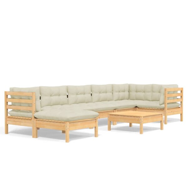 vidaXL Salon de jardin 8 Pièces avec coussins crème Bois de pin massif