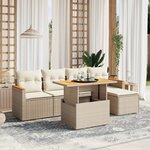 vidaXL Salon de jardin avec coussins 6 Pièces beige résine tressée