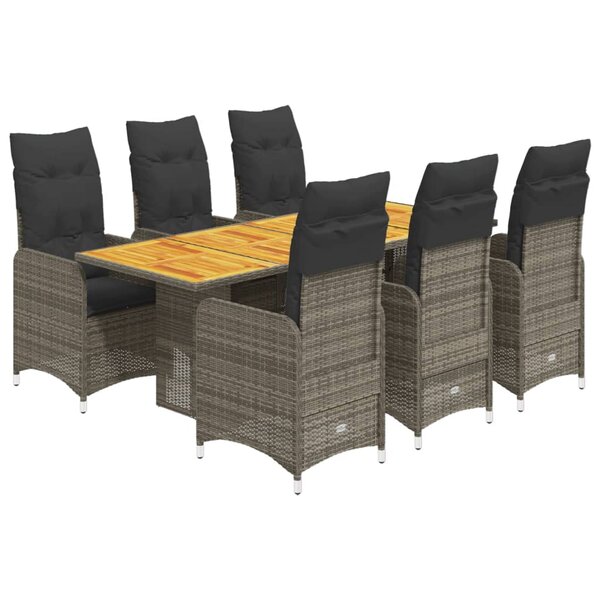 vidaXL Ensemble de bistro de jardin 7 Pièces coussins gris poly rotin