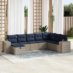 vidaXL Salon de jardin 8 Pièces avec coussins gris résine tressée