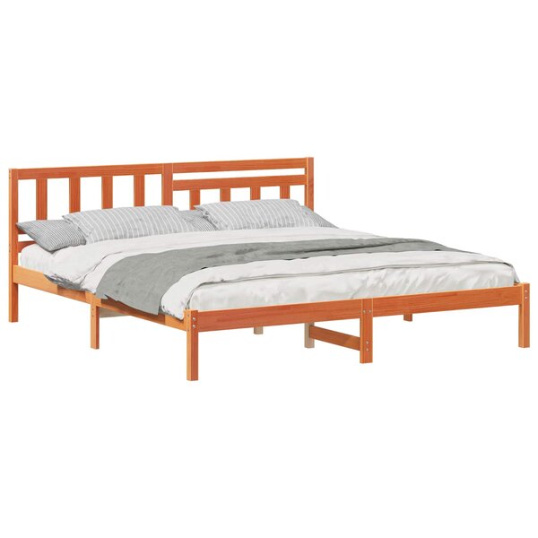 vidaXL Cadre de lit avec tête de lit Brun cire 200 x 200 cm Pin massif