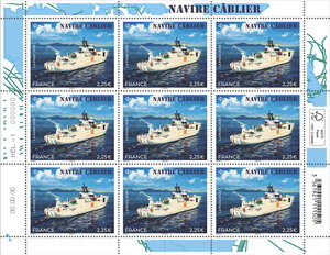 Feuille de 9 timbres - Navire Cablier - Lettre Internationale