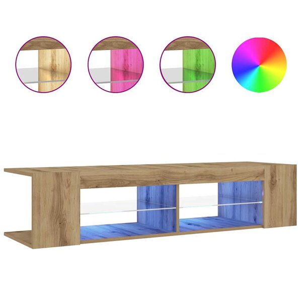 vidaXL Meuble TV avec lumières LED chêne artisanal bois d'ingénierie
