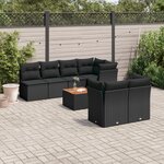 vidaXL Salon de jardin 8 Pièces avec coussins noir résine tressée