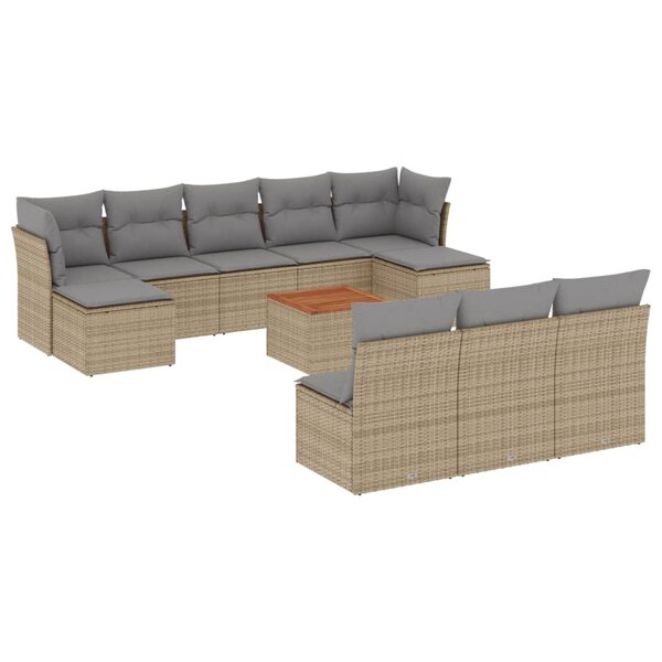 vidaXL Salon de jardin 11 Pièces avec coussins beige résine tressée