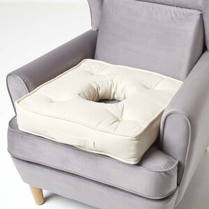Coussin bouée en velours de coton - Beige - HOMESCAPES
