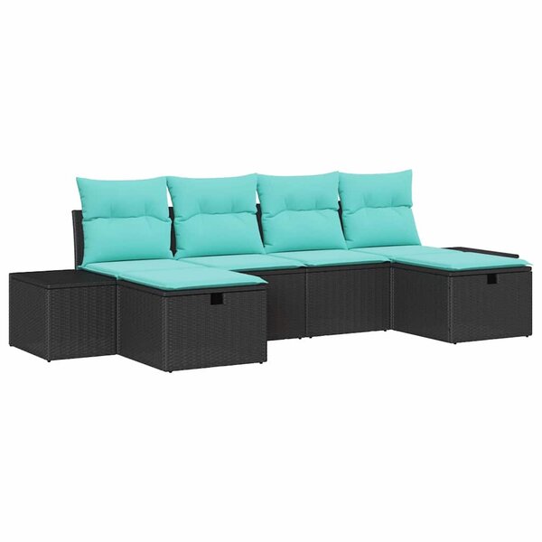 vidaXL Ensemble de canapé de jardin 6 Pièces Noir Poly rotin
