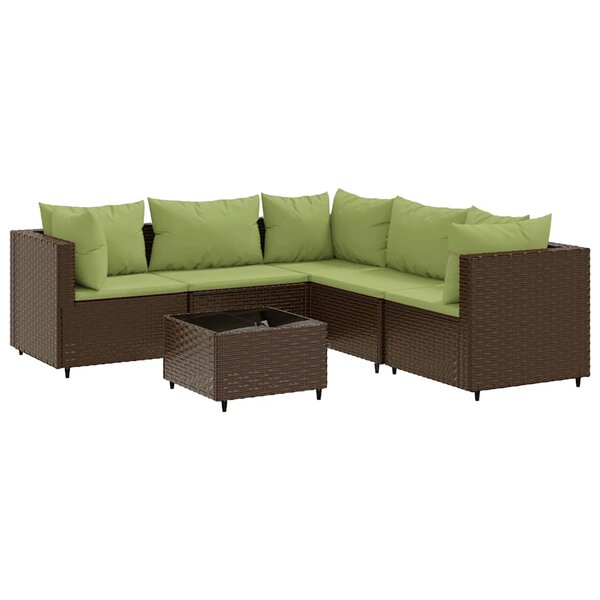 vidaXL Salon de jardin 6 Pièces avec coussins Marron Résine tressée