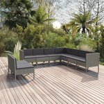 vidaXL Salon de jardin 9 Pièces avec coussins Résine tressée Gris