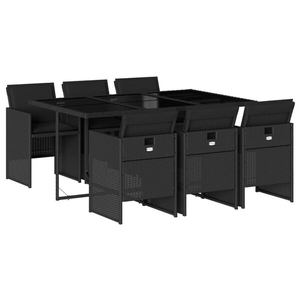vidaXL Ensemble à manger de jardin coussins 7Pièces Noir Résine tressée