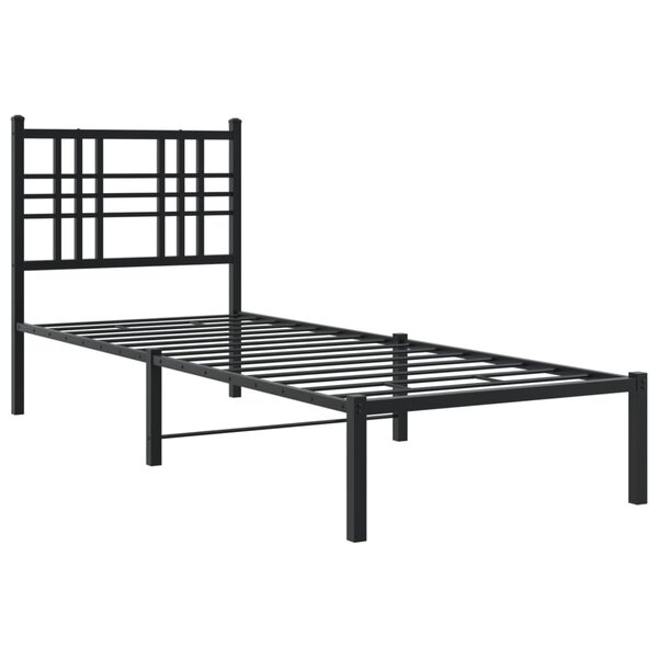 vidaXL Cadre de lit métal avec tête de lit noir 75x190 cm