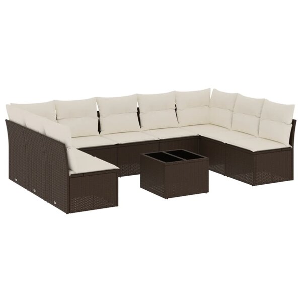 vidaXL Salon de jardin 10 Pièces avec coussins marron résine tressée