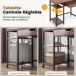 Bureau d'ordinateur avec tiroir poste de travail informatique industriel de 100 cm avec étagère réglable avec crochets brun rustique 20_0007984