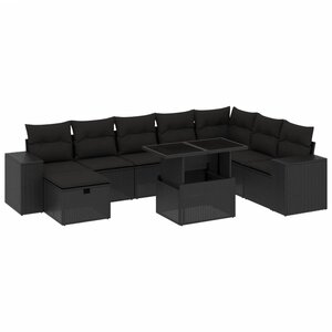 vidaXL Salon de jardin 9 Pièces avec coussins noir résine tressée