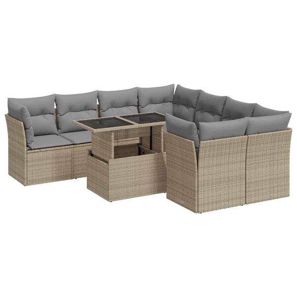 vidaXL Salon de jardin avec coussins 9 Pièces beige résine tressée