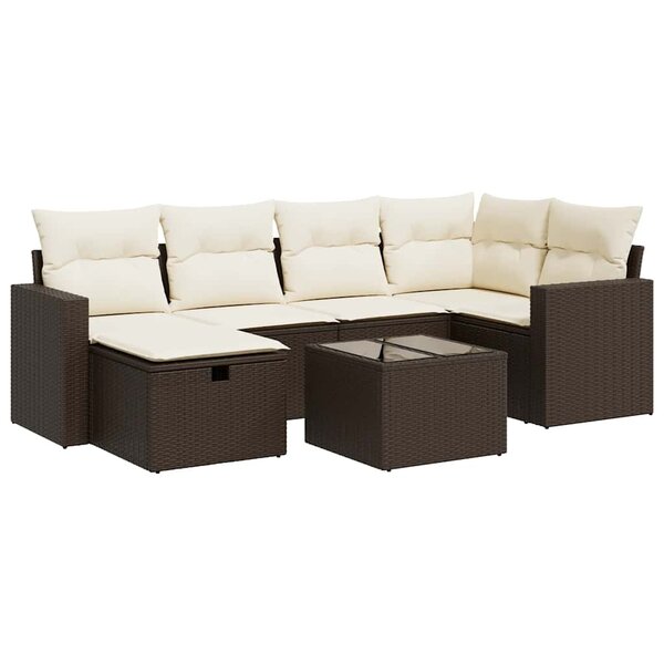 vidaXL Salon de jardin avec coussins 7 Pièces marron résine tressée