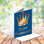 Grande carte anniversaire couronne dorée - draeger paris