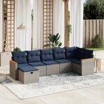 vidaXL Salon de jardin 7 Pièces avec coussins gris résine tressée