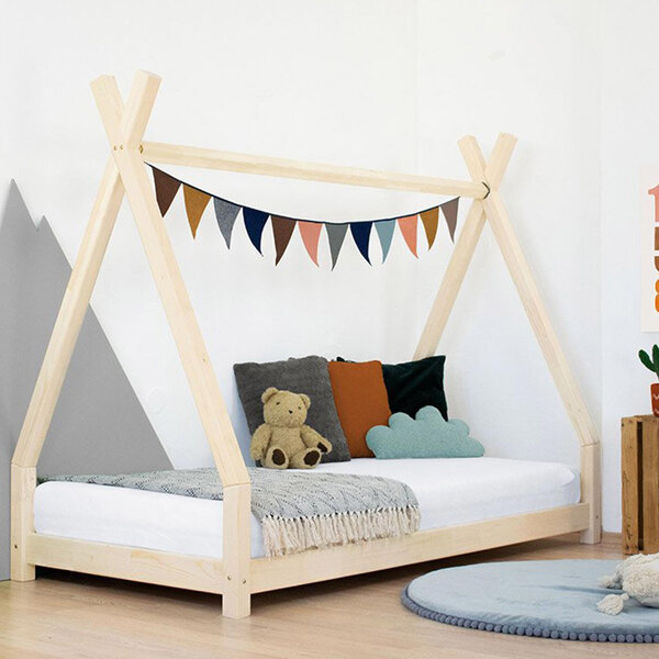 Lit Tipi enfant bois massif naturel 120 x 200 cm