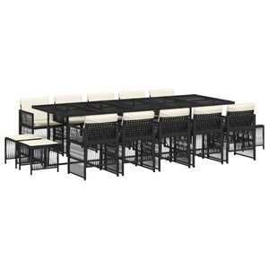 vidaXL Ensemble à manger de jardin 15 Pièces coussins noir résine tressée