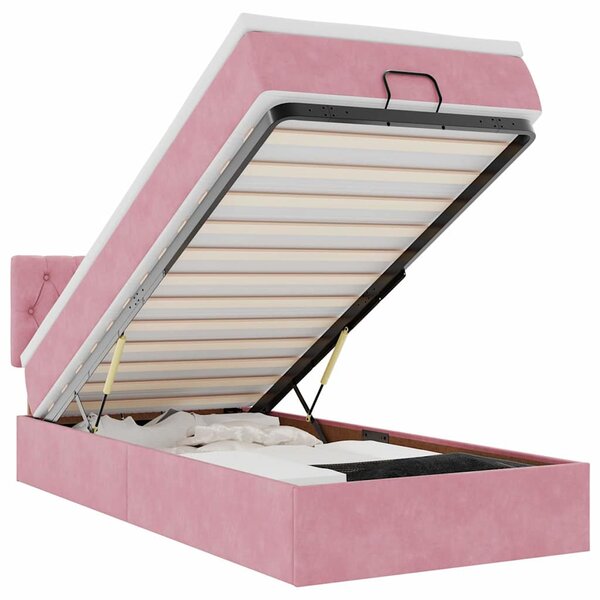 vidaXL Cadre de lit ottoman avec matelas rose 100x200 cm velours