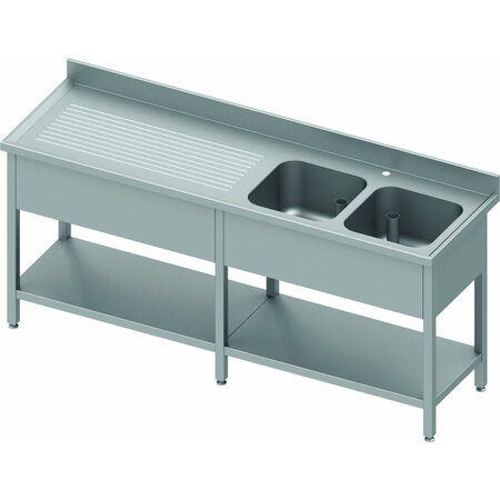 Plonge inox adossée 2 cuves - avec etagère - profondeur 600 - stalgast -  - inox2500x600 x600x900mm