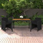vidaXL Ensemble à dîner de jardin avec coussins 3 Pièces poly rotin noir