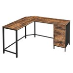 Bureau d'angle table en forme de l avec placard de rangement et tiroir peu encombrant montage facile cadre en acier style industriel marron rustique et noir 12_0001331