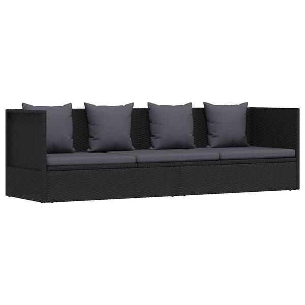 vidaXL Lit de jardin avec coussin et oreiller Résine tressée Noir