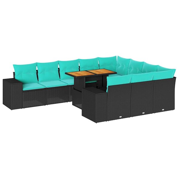 vidaXL Salon de jardin 11 Pièces avec coussins noir résine tressée