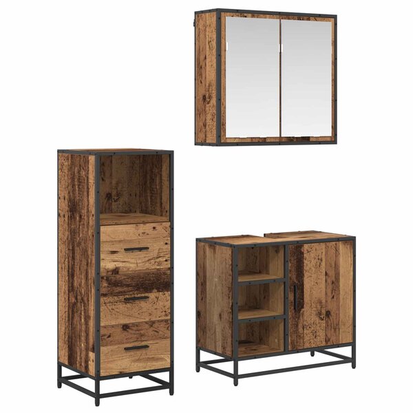 vidaXL Ensemble de mobilier de salle de bain 3 Pièces Bois Ancien