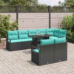 vidaXL Ensemble de canapé de jardin 9 Pièces Noir et Bleu polyrotin