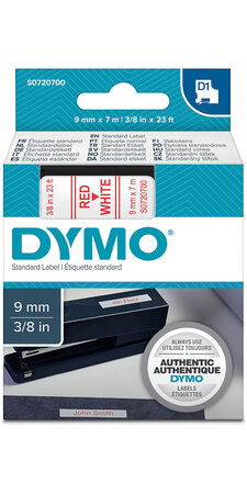 DYMO LabelManager cassette ruban D1 12mm x 7m Rouge/Blanc (compatible avec les LabelManager et les LabelWriter Duo)