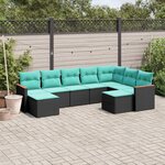 vidaXL Salon de jardin 9 Pièces avec coussins noir résine tressée